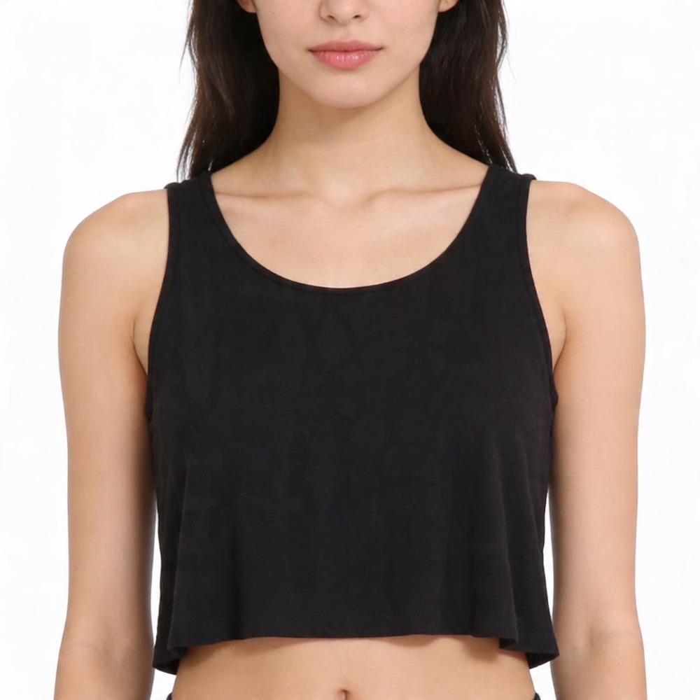 Pimatee By Pima Apparel Crop Tank Top Womens Large Black Scoop Neck Wide Strap